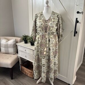 New SOFT SURROUNDINGS Zia Medallion Print Maxi Dress Size 3X Lined Tie Waist